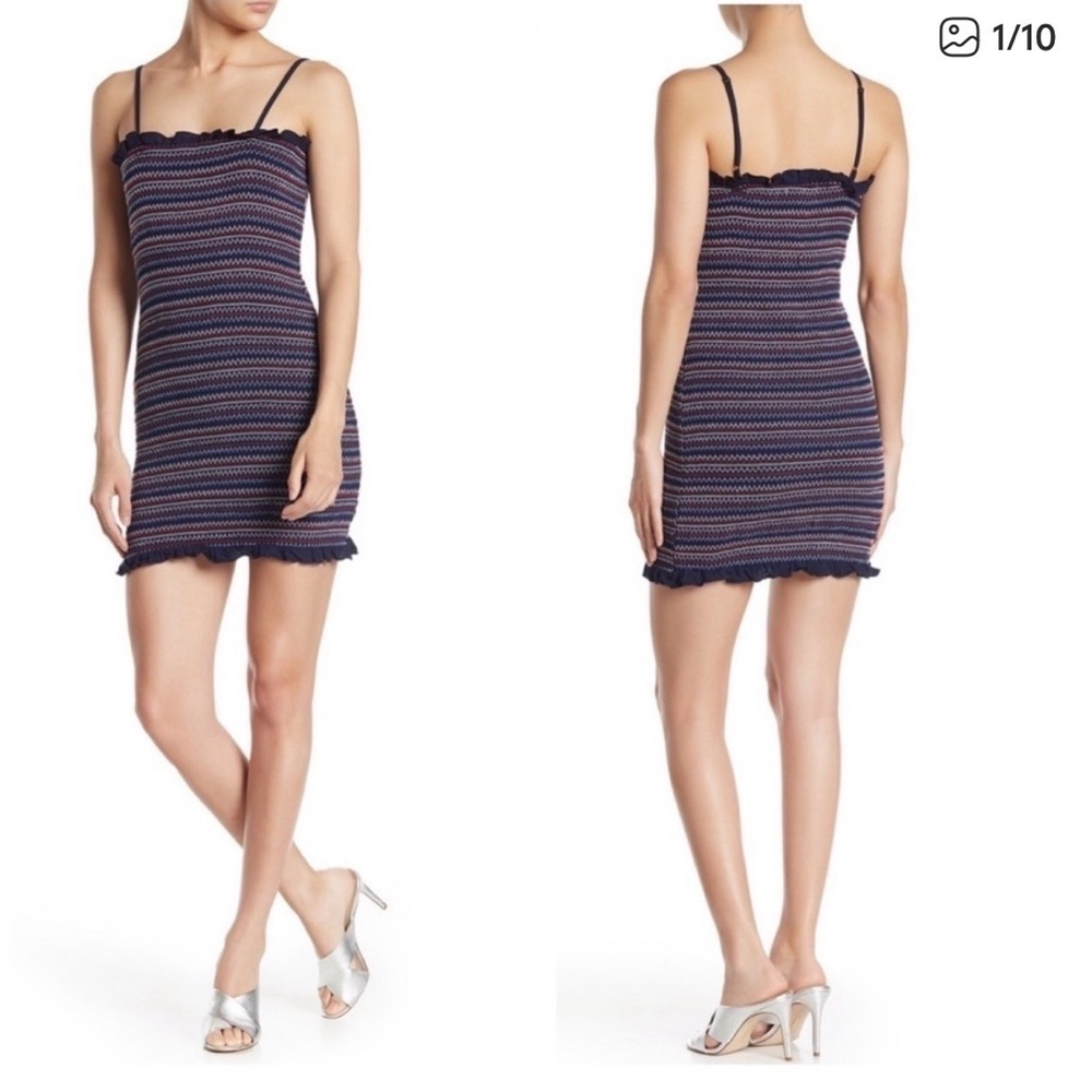 Taylor & Sage Navy Blue Smocked Body Con Dress Form Fitting Ruffle Sundress M
